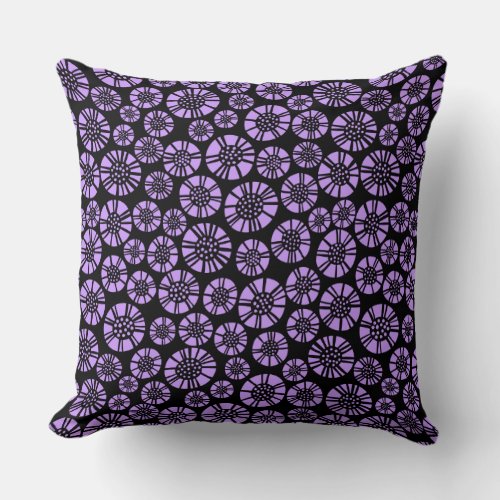 Abstract Flowers 031023 _ Easter Purple on Black Throw Pillow