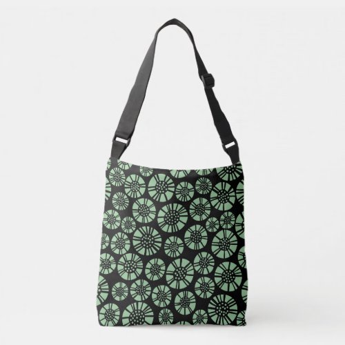 Abstract Flowers 031023 _ Faded Green on Black Crossbody Bag