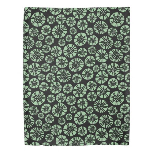 Abstract Flowers 031023 _ Faded Green on Black Duvet Cover