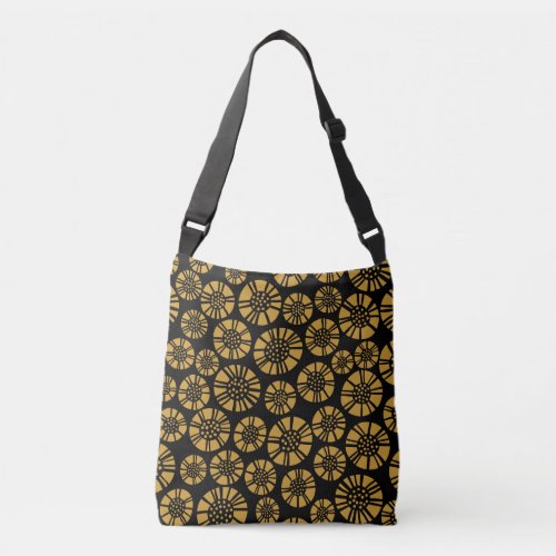 Abstract Flowers 031023 _ Golden on Black Crossbody Bag