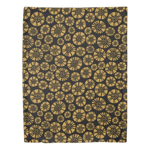 Abstract Flowers 031023 _ Golden on Black Duvet Cover