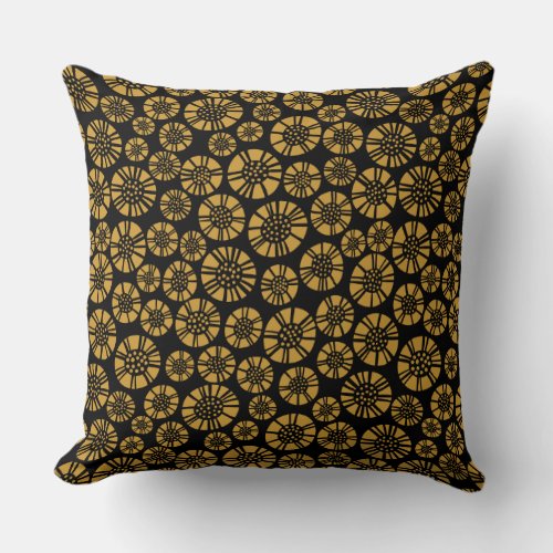 Abstract Flowers 031023 _ Golden on Black Throw Pillow