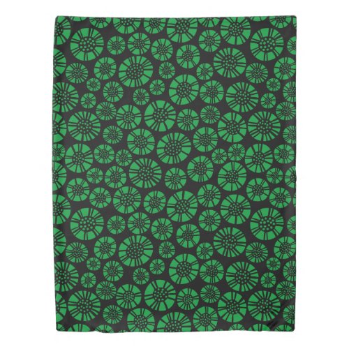 Abstract Flowers 031023 _ Grass Green on Black Duvet Cover