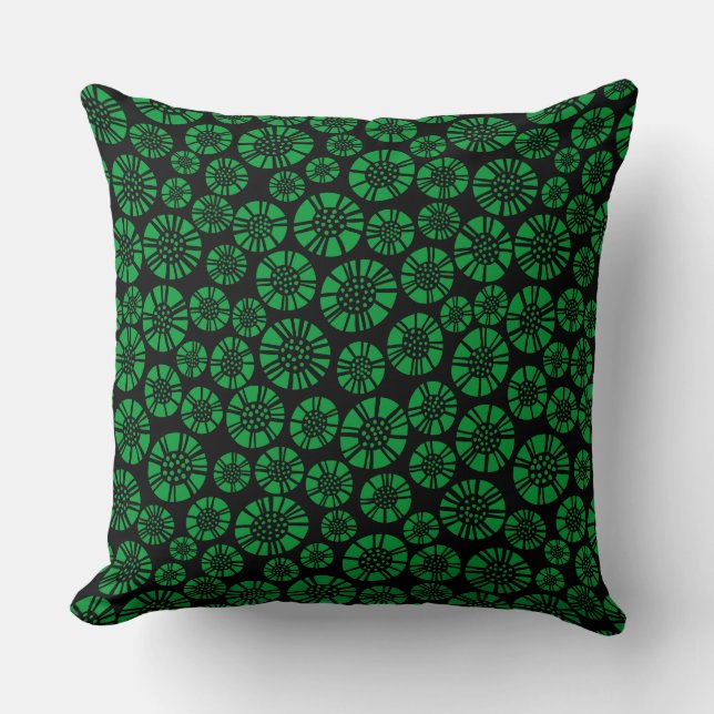 Abstract Flowers 031023 - Grass Green on Black Throw Pillow (Front)