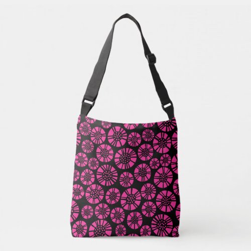 Abstract Flowers 031023 _Hot Pink on Black Crossbody Bag