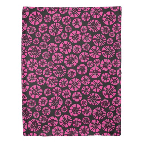 Abstract Flowers 031023 _ Hot Pink on Black Duvet Cover