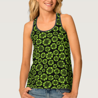 Abstract Flowers 031023 - Martian Green on Black Tank Top