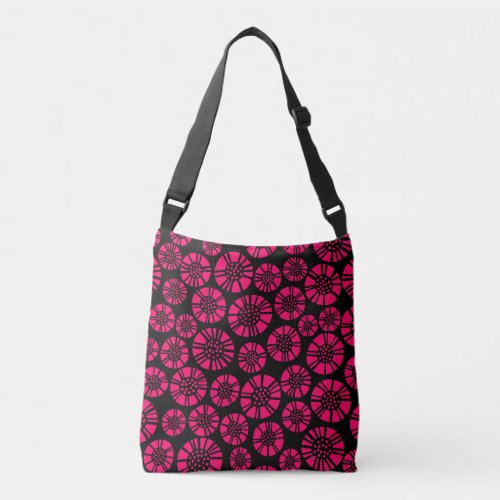 Abstract Flowers 031023 _ Neon Red on Black Crossbody Bag