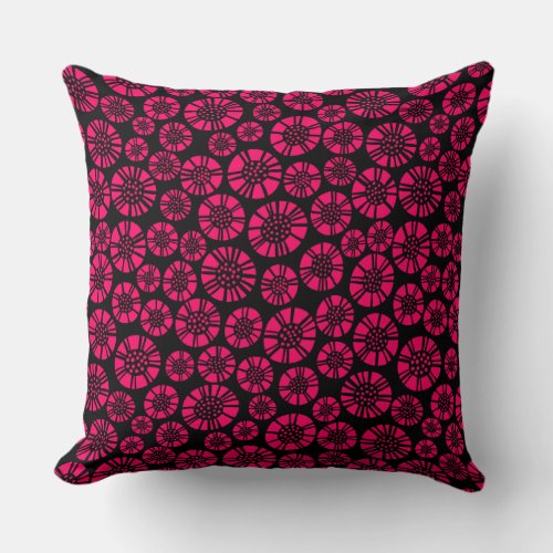 Abstract Flowers 031023 _ Neon Red on Black Throw Pillow
