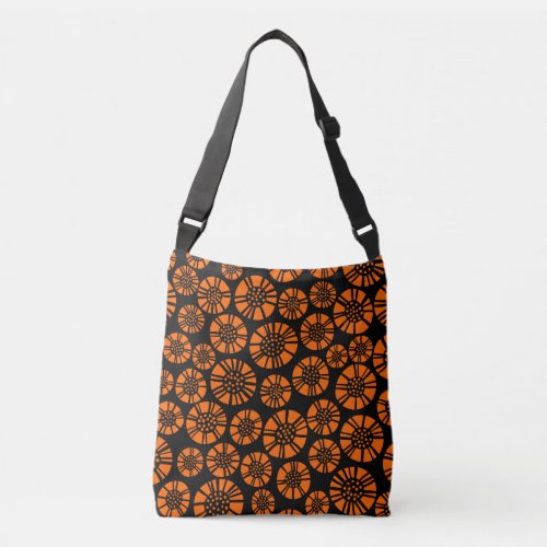 Abstract Flowers 031023 _ Orange on Black Crossbody Bag