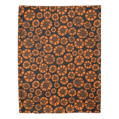 Abstract Flowers 031023 _ Orange on Black Duvet Cover