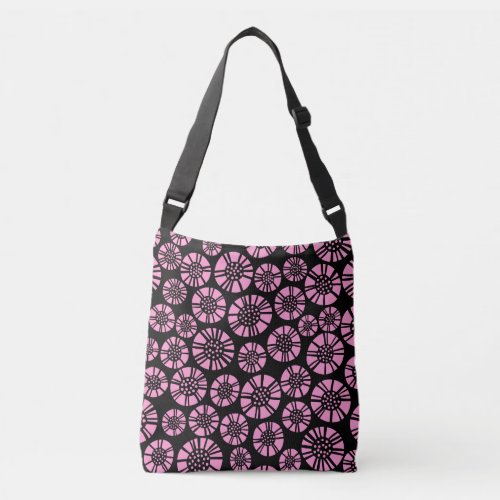 Abstract Flowers 031023 _ Pink on Black Crossbody Bag