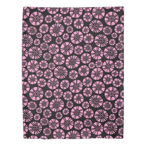 Abstract Flowers 031023 _ Pink on Black Duvet Cover