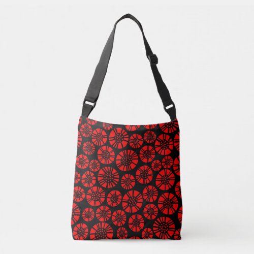 Abstract Flowers 031023 _ Red on Black Crossbody Bag