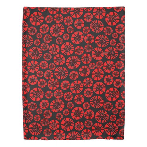 Abstract Flowers 031023 _ Red on Black Duvet Cover