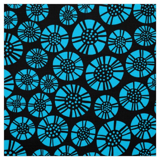 Abstract Flowers 031023 - Sky Blue on Black Fabric