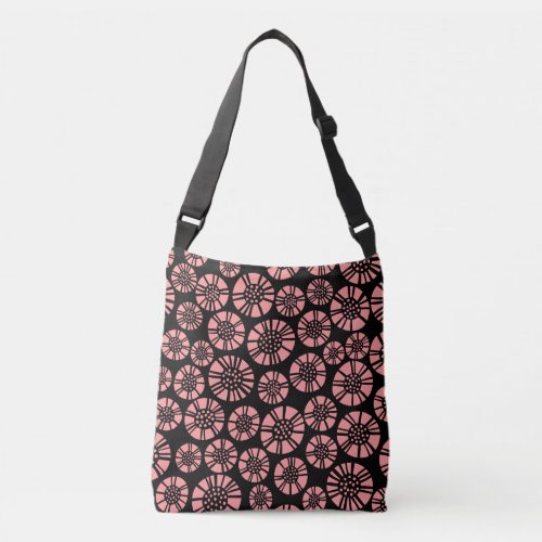 Abstract Flowers 031023 _ Soft Pink on Black Crossbody Bag