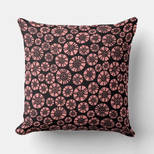 Abstract Flowers 031023 _ Soft Pink on Black Throw Pillow