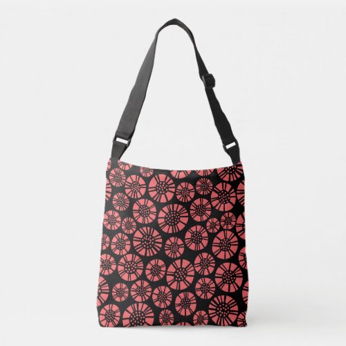 Abstract Flowers 031023 _ Tropical Pink on Black Crossbody Bag