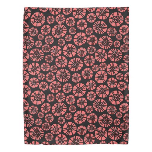 Abstract Flowers 031023 _ Tropical Pink on Black Duvet Cover