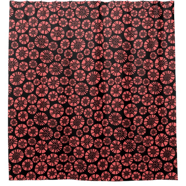 Abstract Flowers 031023 - Tropical Pink on Black Shower Curtain (Front)