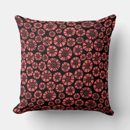 Abstract Flowers 031023 _ Tropical Pink on Black Throw Pillow