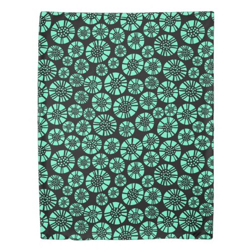 Abstract Flowers 031023 _ Turquoise on Black Duvet Cover