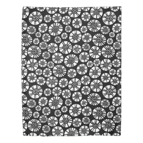 Abstract Flowers 031023 _ White on Black Duvet Cover