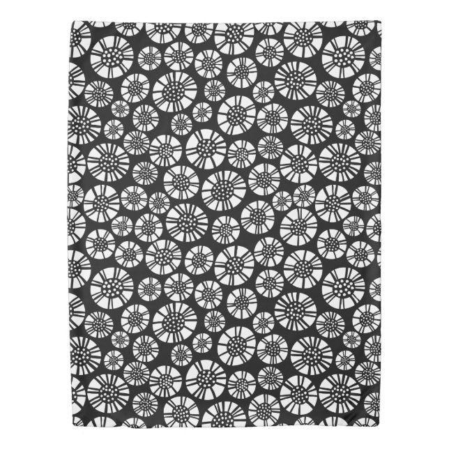 Abstract Flowers 031023 - White on Black Duvet Cover (Front)