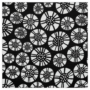 Abstract Flowers 031023 - White on Black Fabric