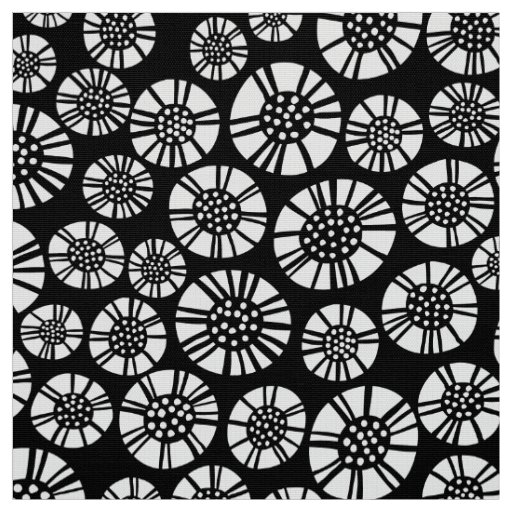 Abstract Flowers 031023 - White on Black Fabric