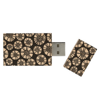 Abstract Flowers 031023 - White on Black Wood Flash Drive