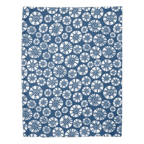 Abstract Flowers 031023 _ White on Shibori Blue Duvet Cover