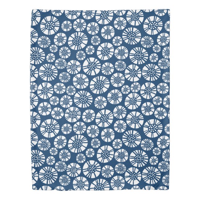 Abstract Flowers 031023 - White on Shibori Blue Duvet Cover (Front)