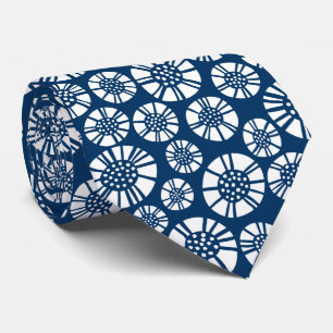 Abstract Flowers 031023 - White on Shibori Blue Neck Tie