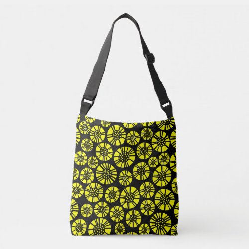 Abstract Flowers 031023 _ Yellow on Black Crossbody Bag