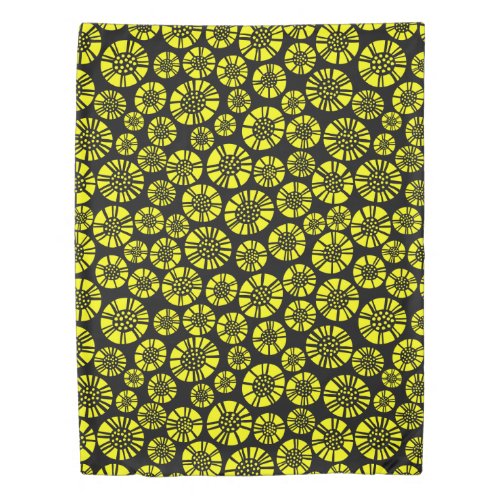 Abstract Flowers 031023 _ Yellow on Black Duvet Cover