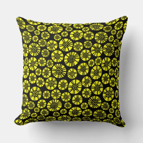 Abstract Flowers 031023 _ Yellow on Black Throw Pillow