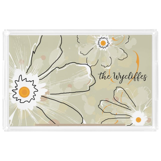 Abstract Flowers Add a Name Large Acrylic Tray (Front)