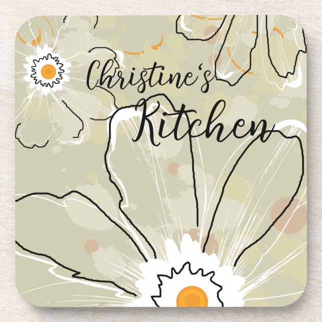 Abstract Flowers Add a Name Set/6 Beverage Coaster (Front)