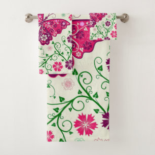 Abstract Flowers And Butterflies Bath Towel Set