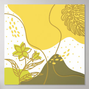 Abstract Flowers And Leaves Foil Prints