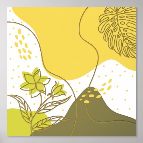 Abstract Flowers And Leaves  Foil Prints