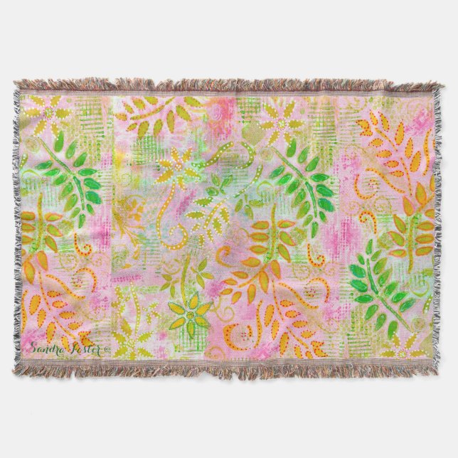 Abstract Flowers and Leaves Throw Blanket (Front)