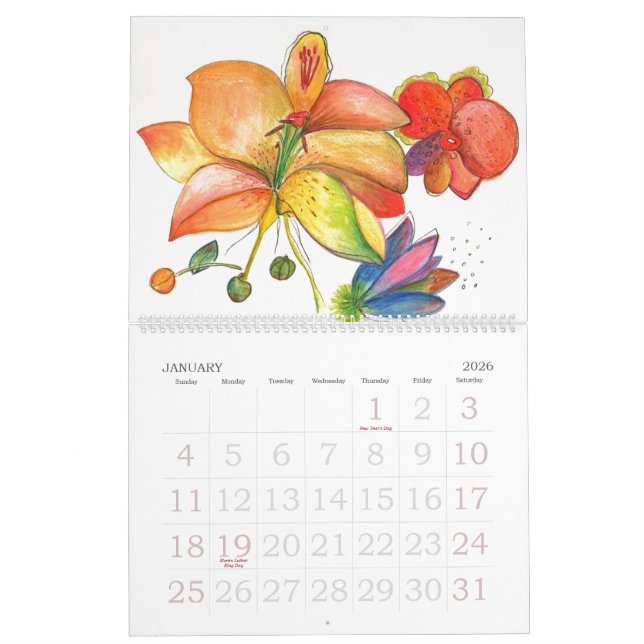 Abstract Flowers and Orchids Calendar (Jan 2026)