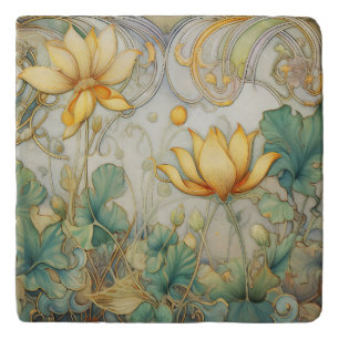 Abstract Flowers Art Deco Stone Trivet
