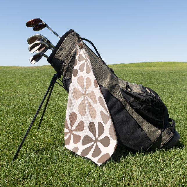 Abstract Flowers (B) Brown Taupe Cream Golf Towel (Green)