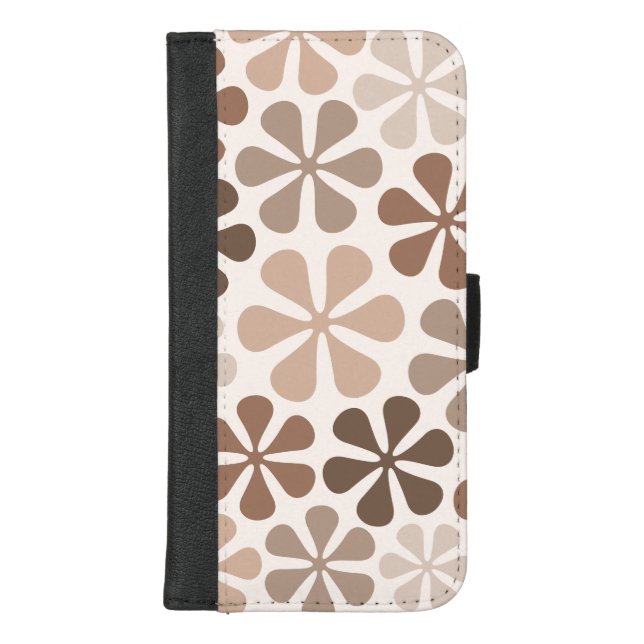 Abstract Flowers (B) Brown Taupe Cream iPhone Wallet Case (Front)