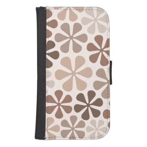 Abstract Flowers B Brown Taupe Cream Galaxy S4 Wallet Case