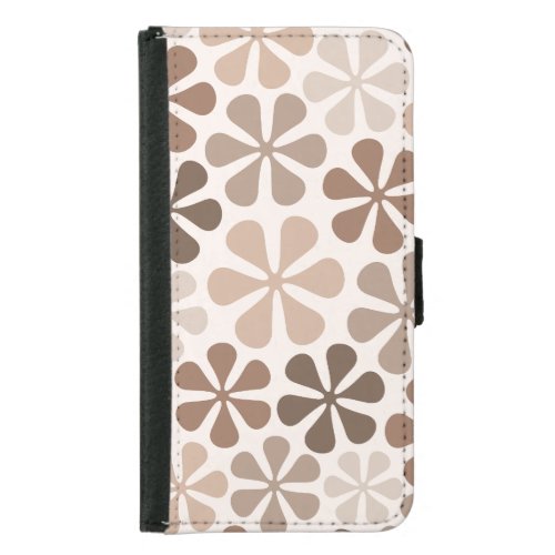 Abstract Flowers B Brown Taupe Cream Samsung Galaxy S5 Wallet Case